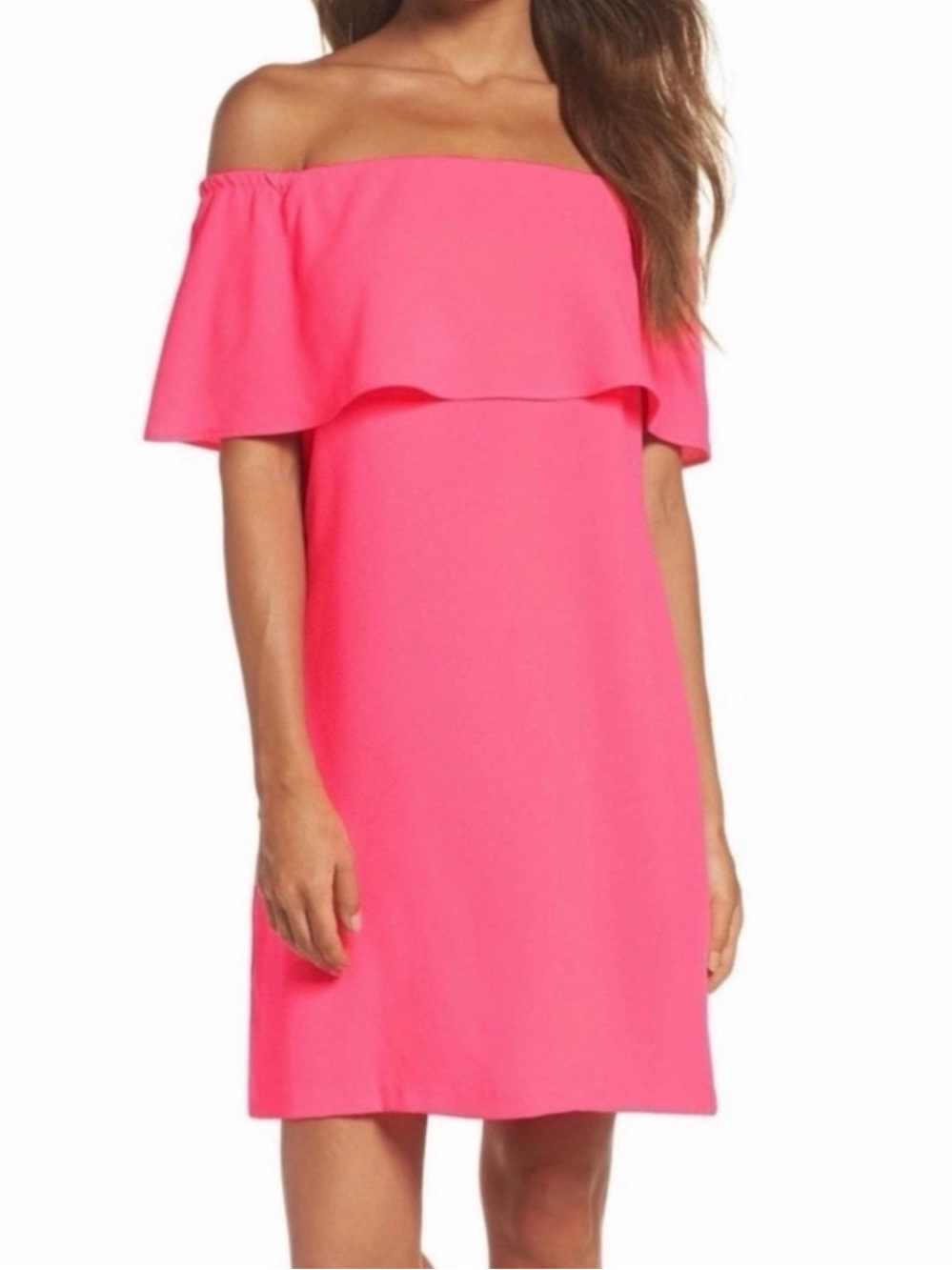 Charles Henry Off Shoulder Neon Pink Lined Dress XS NWT